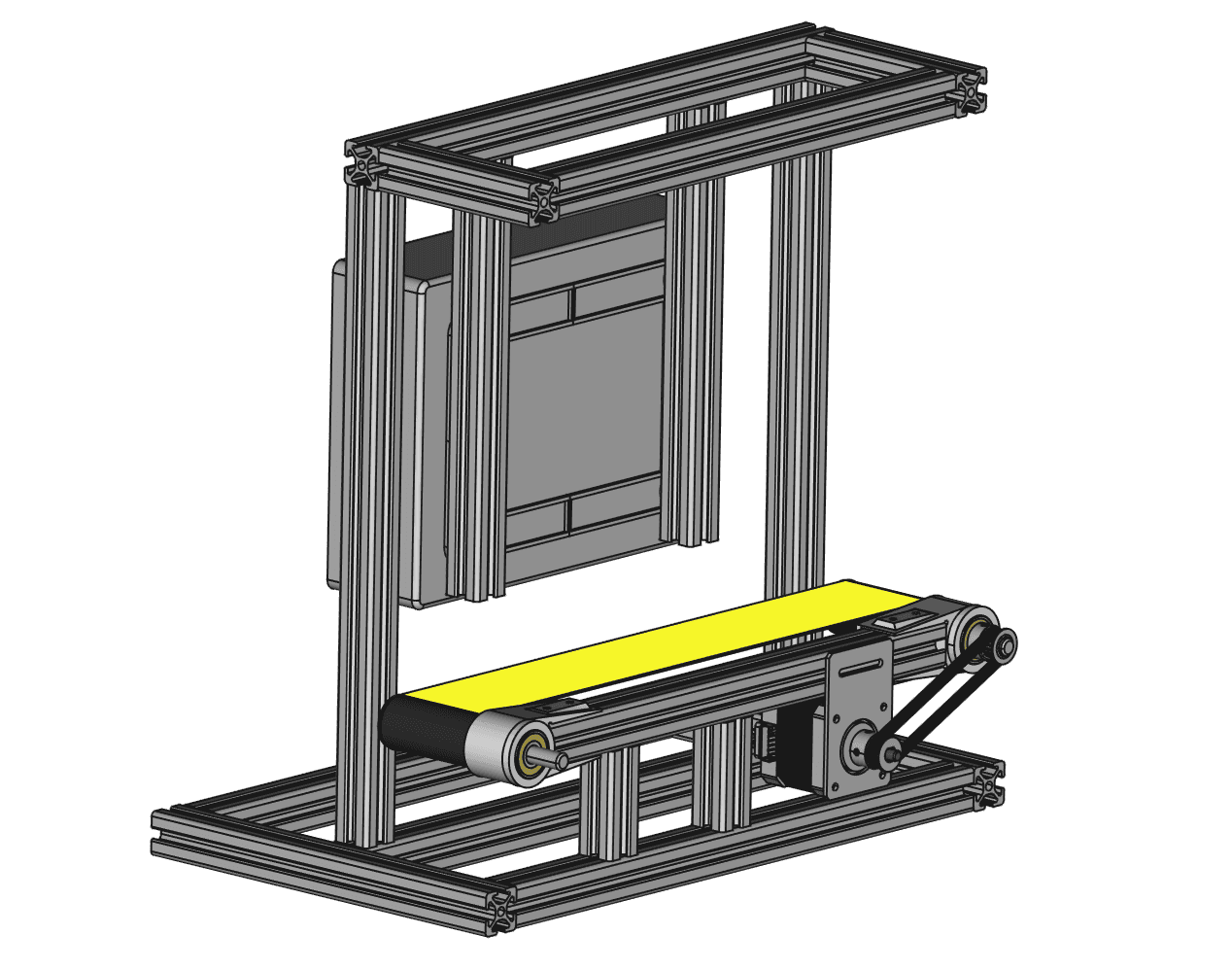 FreeCAD model of the simulator rig built from 20 × 20 mm Type-I aluminium extrusions.